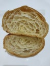 Cut open croissant close-up