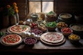 artisan pizza toppings arranged on rustic table