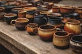 Artisan Pottery on Rustic Table Royalty Free Stock Photo