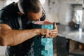 Artisan sculptor artist creates a work of art in his workshop