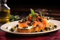 artisan smoked salmon bruschetta with capers decoration