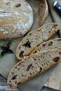 Artisan sourdough bread with basil and olives