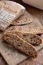 Artisan sourdough bread on sackcloth