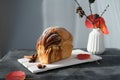 Artisan sourdough cinnamon swirl bread on wooden rack Royalty Free Stock Photo