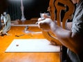 artisan violin maker luthier working with violin mould for center bot, corner blocks , bend ribs for new violin