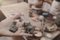 Artisan weaver working in his workshop, Ayacucho Peru. Selective Focus Royalty Free Stock Photo