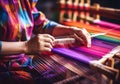 Artisan working on a manual loom. Traditional crafts. Handmade. AI generated