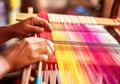 Artisan working on a manual loom. Traditional crafts. Handmade. AI generated