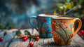 Artisanal Aesthetics, Handcrafted Mugs with Rustic Charm and Vibrant Patterns