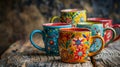 Artisanal Aesthetics, Handcrafted Mugs with Rustic Charm and Vibrant Patterns