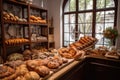 artisanal bakery, with freshly baked breads and pastries on display