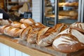 artisanal bread display on a wooden counter