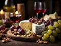 Artisanal cheese platters with grapes and variety of nuts Royalty Free Stock Photo
