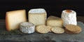 Artisanal Cheese Selection with Gouda, Camembert, Manchego, and Crackers on a Rustic Stone Slab Royalty Free Stock Photo