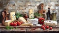 Artisanal Cheese Spread with Fresh Tomatoes and Herbs on Rustic Table: A Delicious Spread for Foodies Royalty Free Stock Photo