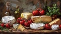 Artisanal Cheese Spread with Tomatoes and Herbs on Rustic Table - Food Photography Royalty Free Stock Photo