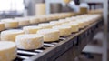 Artisanal Cheese Wheels on Conveyor Belt Royalty Free Stock Photo