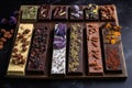 artisanal chocolate bars with various unique toppings