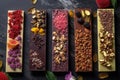 artisanal chocolate bars with various unique toppings
