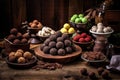 artisanal chocolate truffles arranged on rustic wooden table