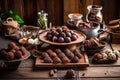 artisanal chocolate truffles arranged on rustic wooden table