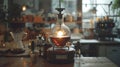 Artisanal coffee brewing with siphon coffee maker in a cozy cafe