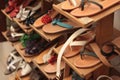 Artisan handmade leather sandals on sale, Puglia, Italy.