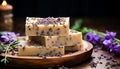 Artisanal lavender soap bars with natural ingredients and free space for text or design Royalty Free Stock Photo