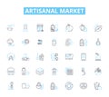 Artisanal market linear icons set. Handcrafted, Local, Unique, Authentic, Artisan, Homemade, Natural line vector and