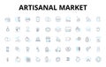 Artisanal market linear icons set. Handcrafted, Local, Unique, Authentic, Artisan, Homemade, Natural vector symbols and