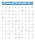 Artisanal pastries and desserts line icons, signs set. Confections, Pastries, Desserts, Artisanal, Baked, Cakes