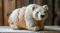 Unique bread loaf resembling an polarbear resting on a wooden table, Ai Generated