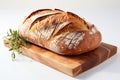 Artisanal sourdough resting on a spotless white backdrop