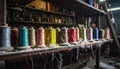 Artisanal Threads on a Rustic Workshop Shelf Royalty Free Stock Photo