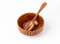 Artistic Wooden bowl and spoon on white background Royalty Free Stock Photo