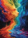 Artist amid a cascade of color