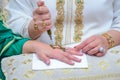 Artist applying henna tattoo on women hands. Royalty Free Stock Photo