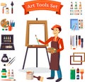 Artist And Art Tools Set Royalty Free Stock Photo