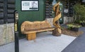 Artist bench in front of a station was a Canadian Pacific railway station in Montebello, Quebec Royalty Free Stock Photo