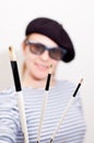 The Artist with Beret and Brushes Royalty Free Stock Photo