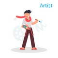 Artist with brush and pallet color flat illustration Royalty Free Stock Photo