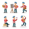 Artist Cartoon Character Set. Painter with Palette