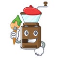 Artist coffee grinder isolated in the mascot