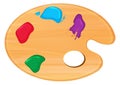 Artist color paints wooden palette cartoon icon