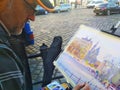 Artist creating a masterpiece, Lvov, Ukraine