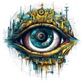 Artist-designed mechanical eye on a white background, AI-generated. Royalty Free Stock Photo