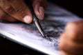Artist drawing with black charcoal detail Royalty Free Stock Photo