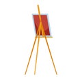 Artist easel with blank canvas. Wooden stand with colorful painting. Art equipment, painting hobby vector illustration