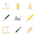 Artist equipment icons set, cartoon style