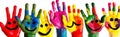 artist finger concept colorful hand child smile paint art fun. Generative AI.